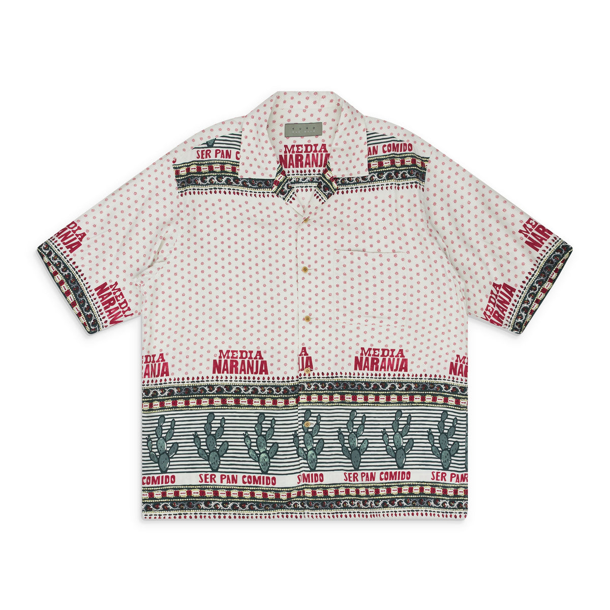 White Media Naranja Open Collar Shirt