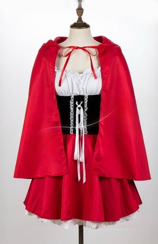 Halloween Women Little Red Riding Hood Cosplay Fairy Tale Party Dress