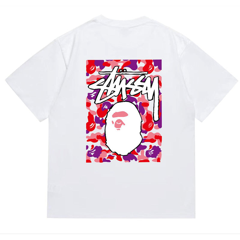 BAPE x Stussy Red Camo Back Print Men's T-Shirt - Black