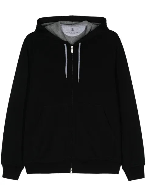 Brunello Cucinelli cotton, cashmere and silk French terry double-cloth hooded sweatshirt with zipper