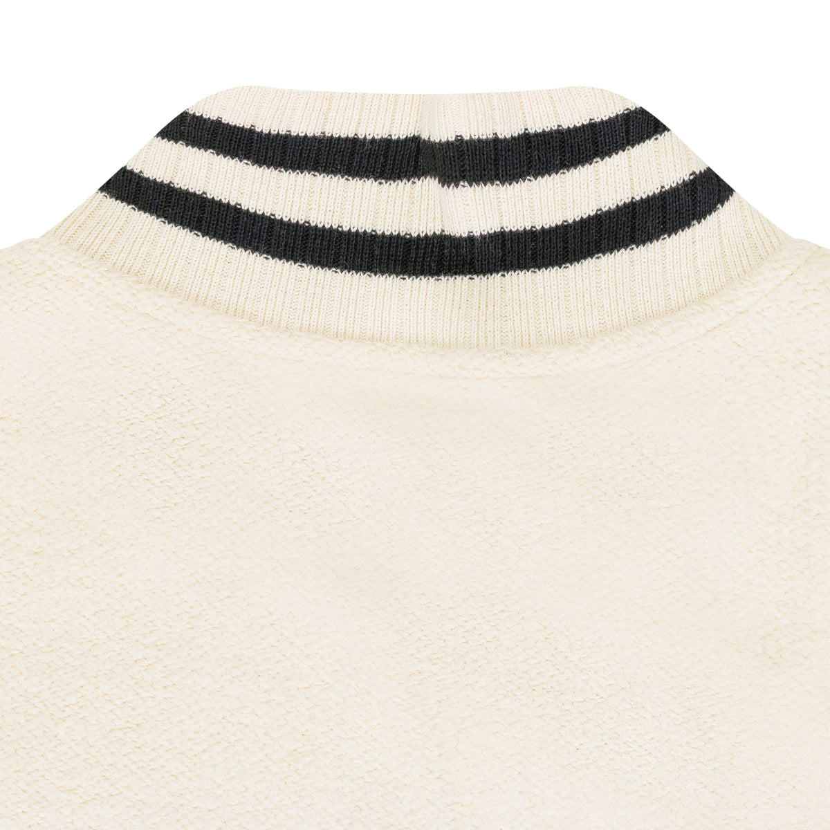 CREAM QUARTER ZIP VARSITY SWEATER