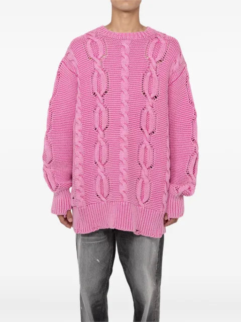 KAMIYA  cable-knit frayed sweater