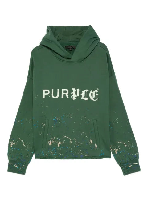 Purple Brand logo-print splatter-effect hoodie