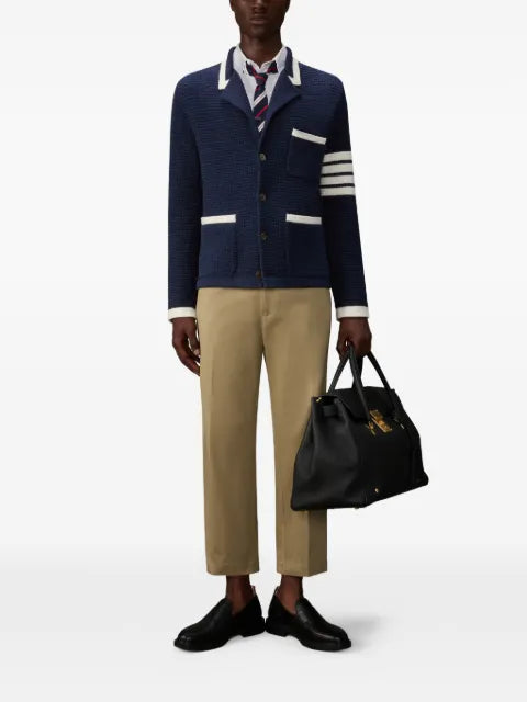 Thom Browne linen-Cardigan with 4-stripes-Logo