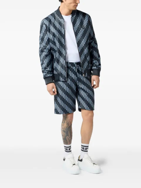 Philipp Plein interwoven leather bomber jacket