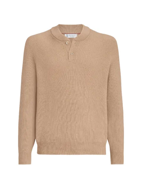 Brunello Cucinelli cashmere English rib sweater with Henley collar