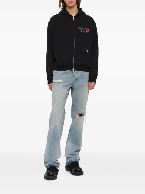 Represent logo-print zip-up hoodie
