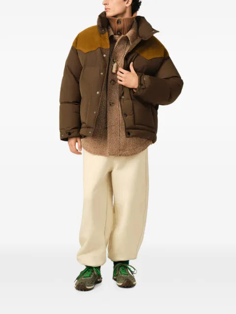 AMI Paris nylon and cotton down jacket with leather panels