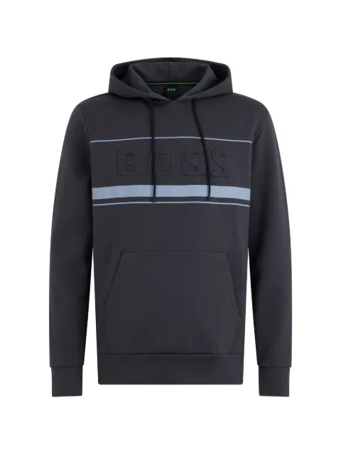 BOSS logo-embossed stripe-detail hoodie