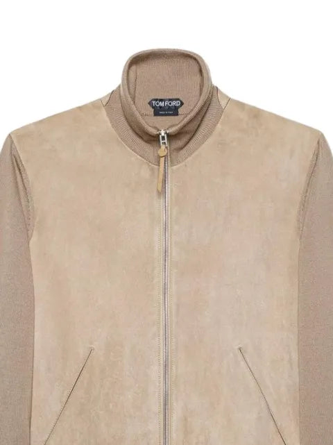 TOM FORD suede front merino full zip