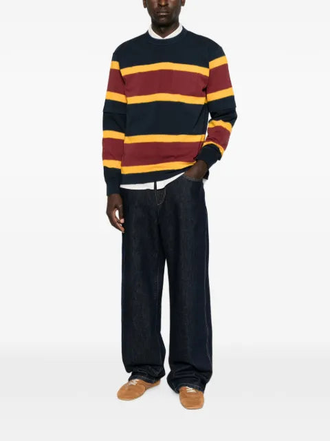 sacai striped-knit layered-sleeve sweater
