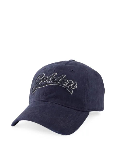 Golden Goose navy baseball cap with Golden logo embroidery in blue