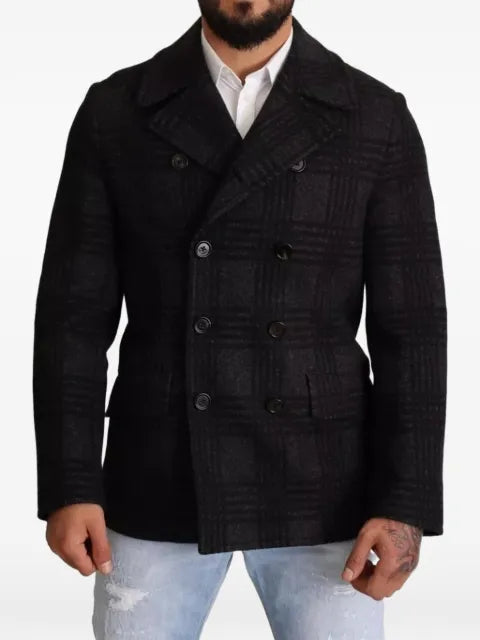 Dolce & Gabbana check double-breasted pea jacket