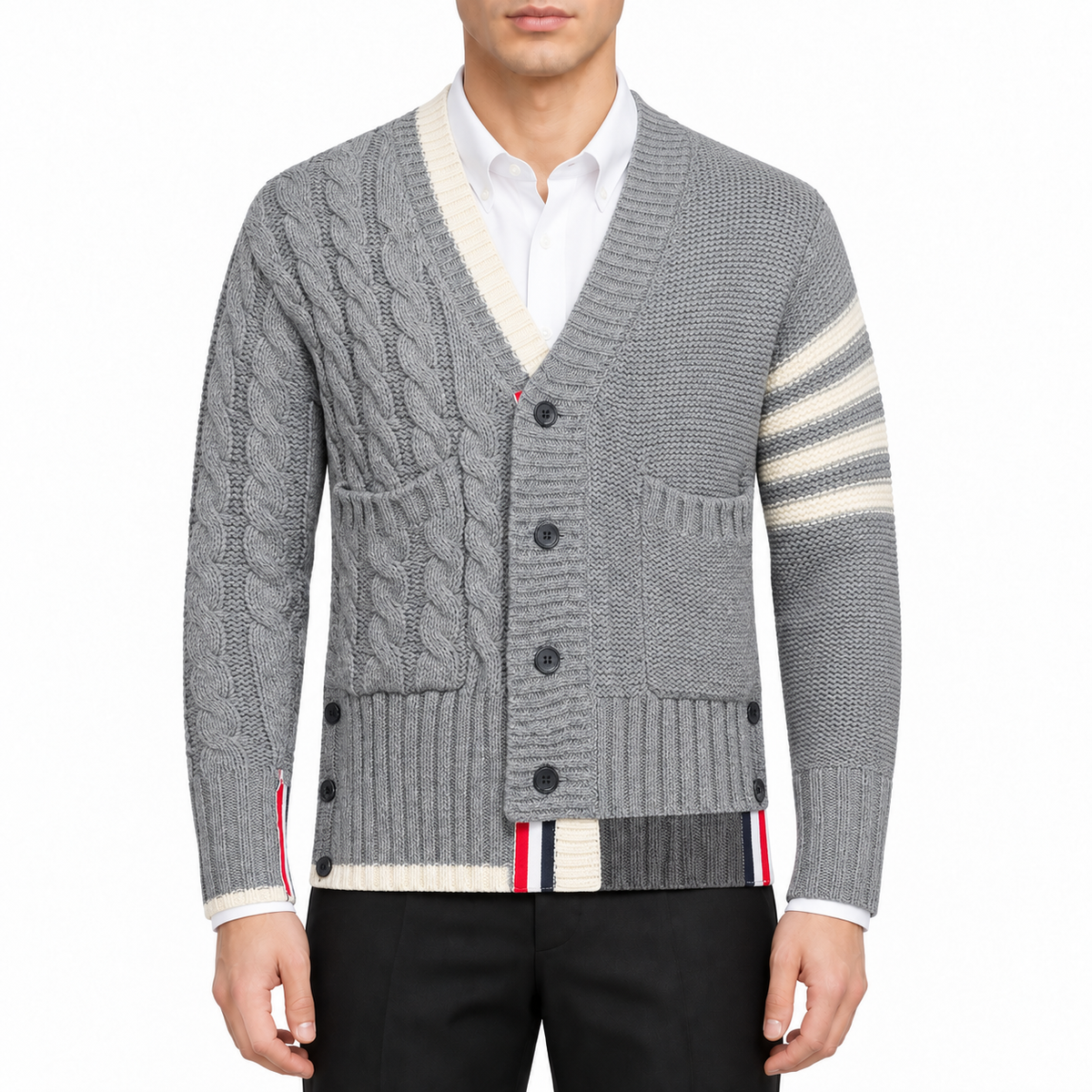 Classic Four-Bar Thickened Wool Cardigan | Thom Browne