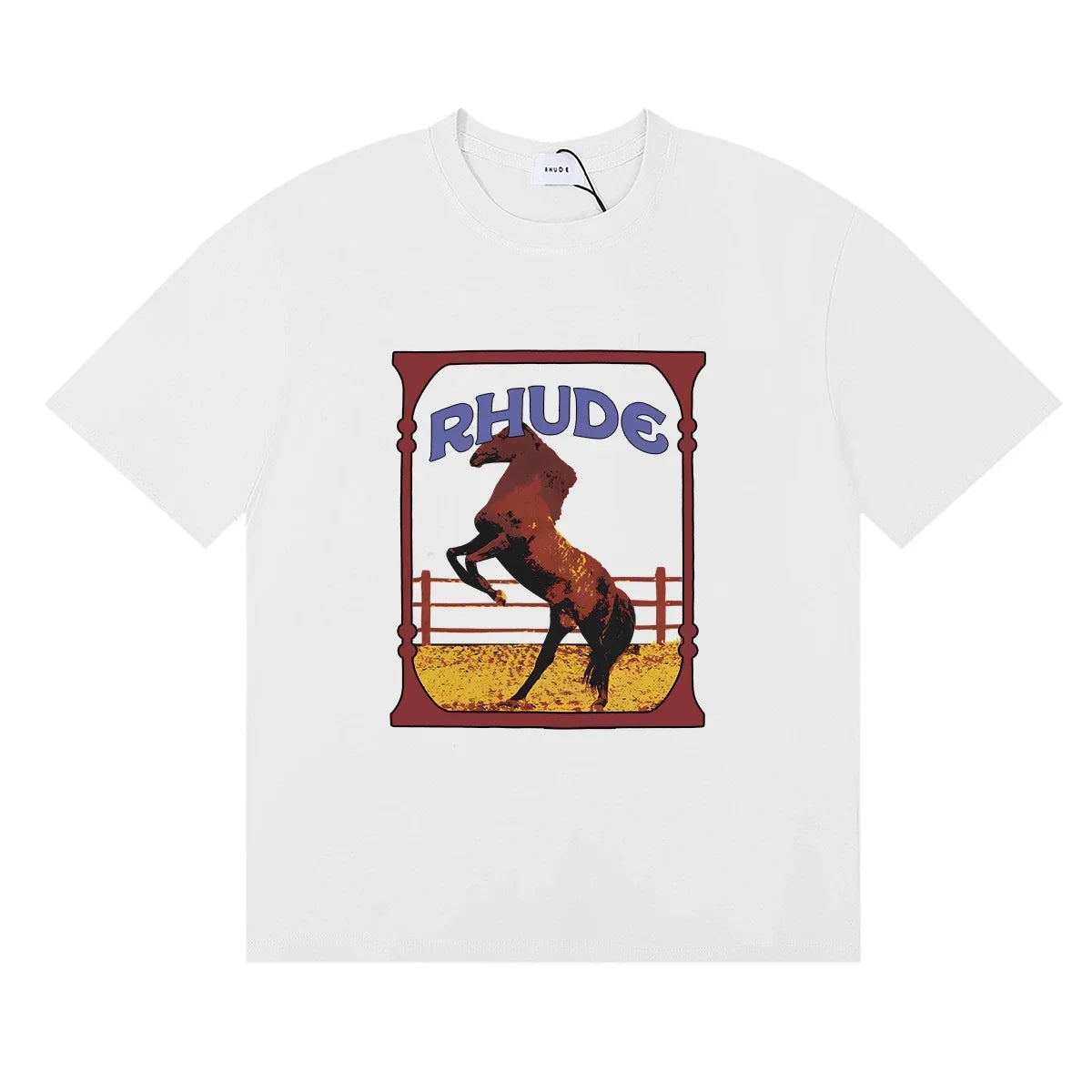 Rhude Wild Steed Horse Frame Vintage Print White Oversized T‑Shirt