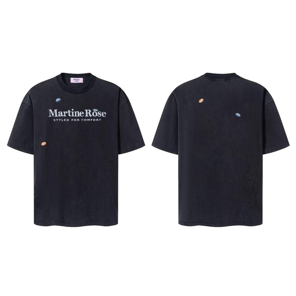 Martine Rose Washed Vintage Letter Print Crew Neck Short Sleeve Tee