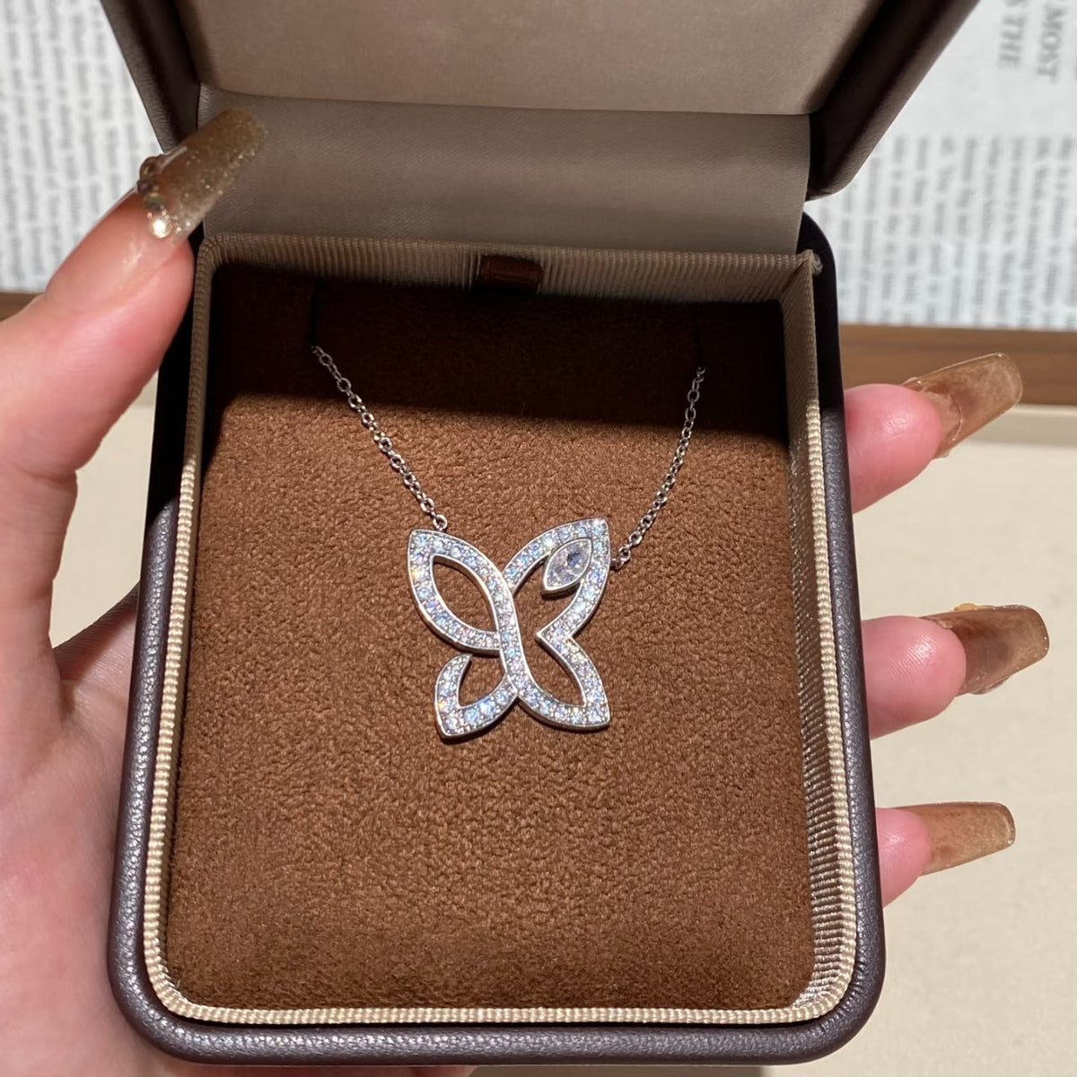 Harry Winston Style Butterfly Lily Cubic Zirconia Necklace