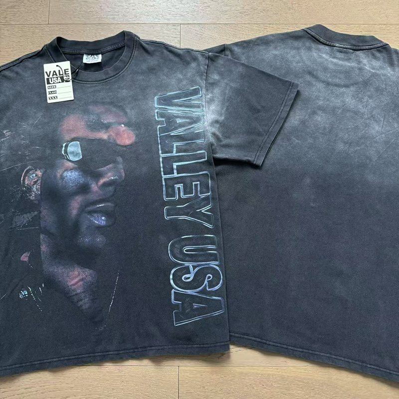 VALE USA Washed Black Portrait Graphic T-Shirt