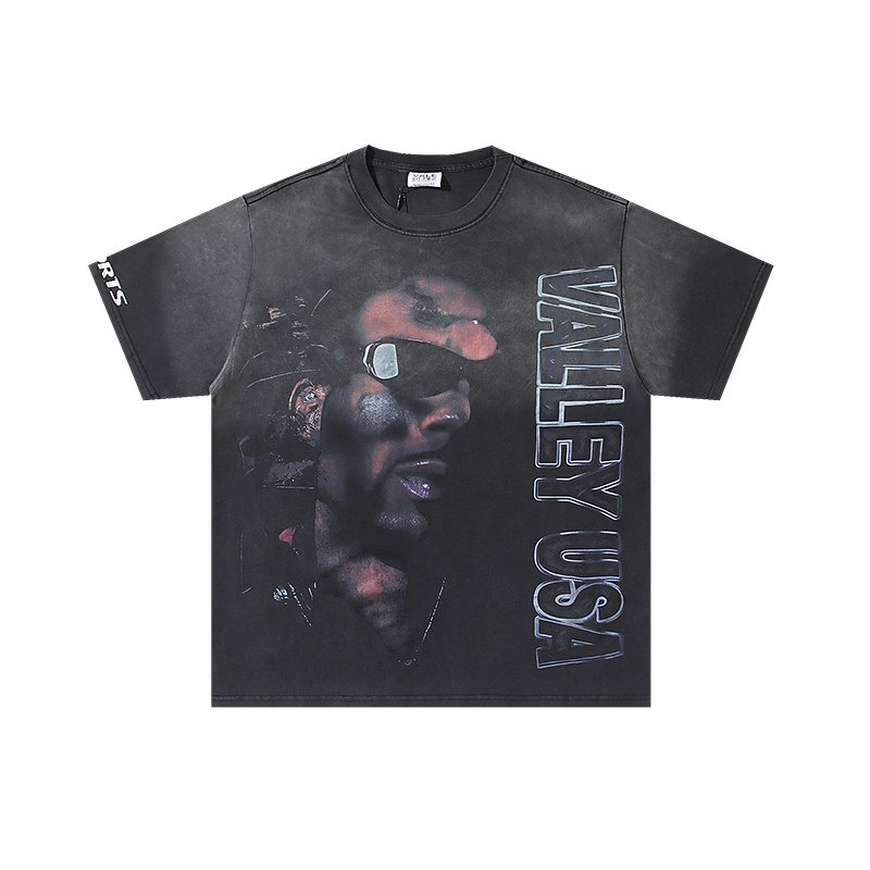 VALE USA Washed Black Portrait Graphic T-Shirt