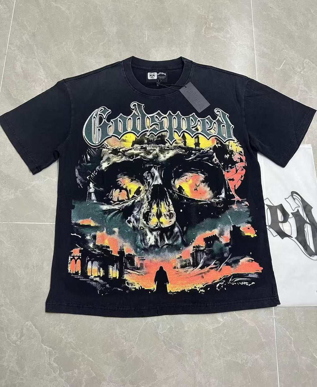 Godspeed Washed Black Skull Graphic T-Shirt