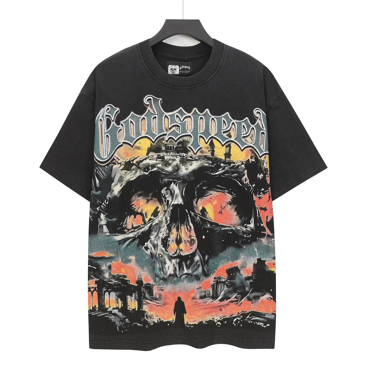 Godspeed Washed Black Skull Graphic T-Shirt