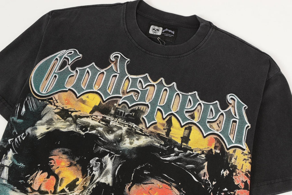 Godspeed Washed Black Skull Graphic T-Shirt