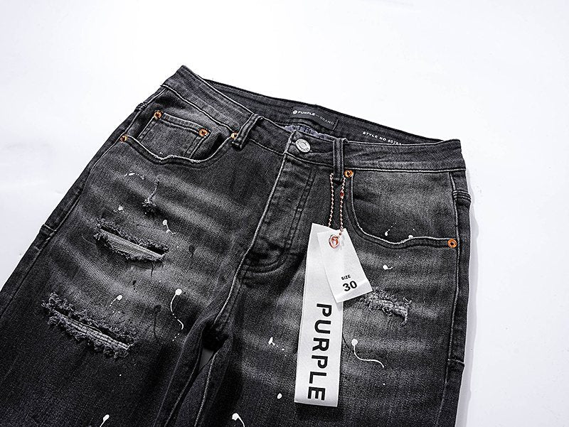 Purple Brand Paint-Splatter Distressed Black Jeans