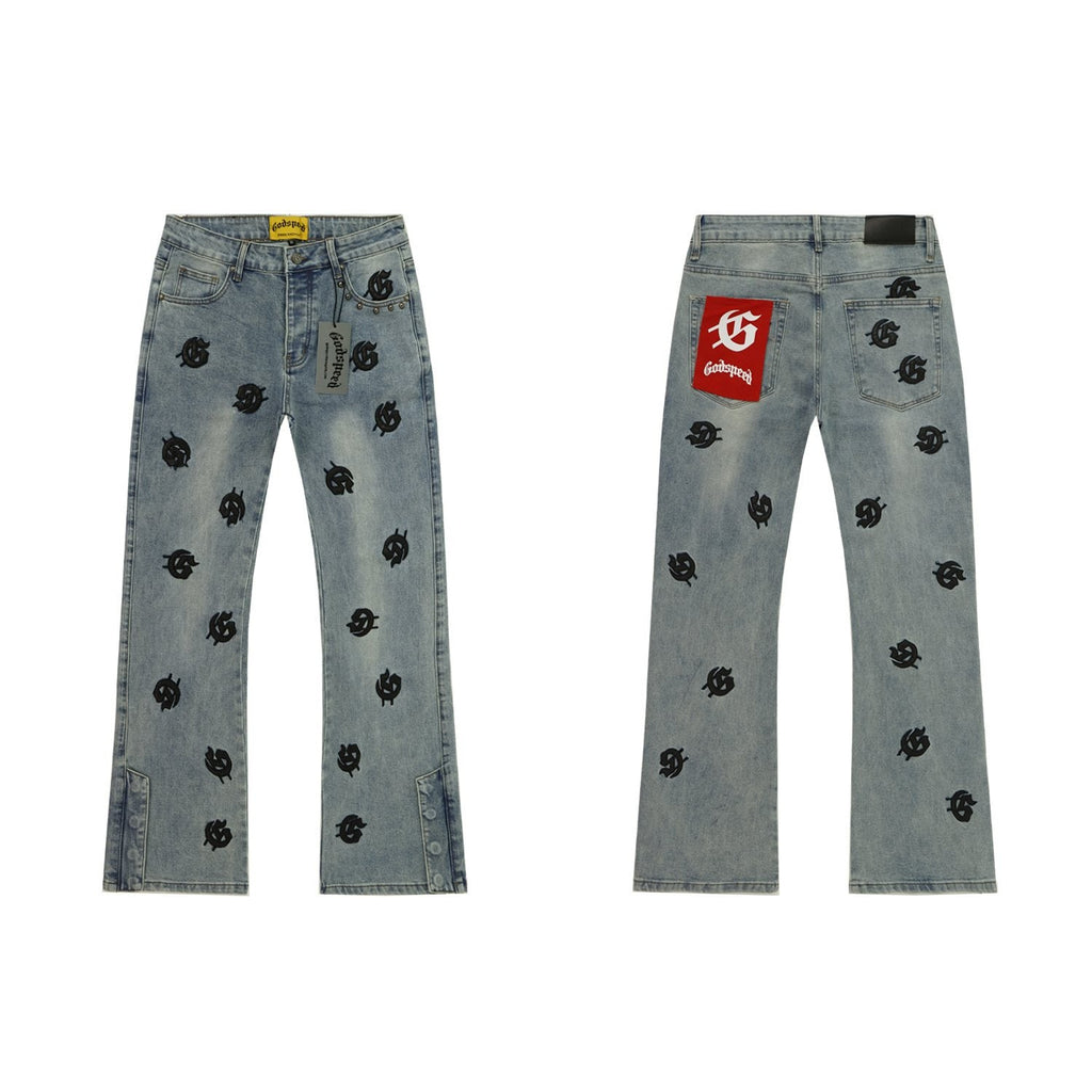 Godspeed Embroidered Washed Flared Jeans