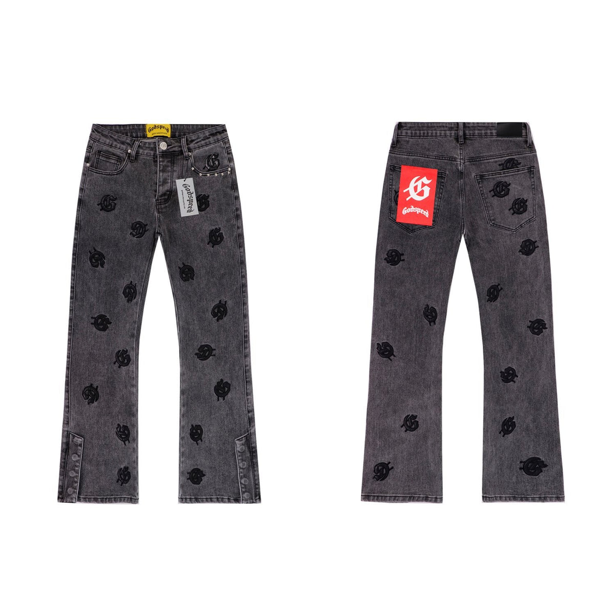 Godspeed Embroidered Washed Flared Jeans
