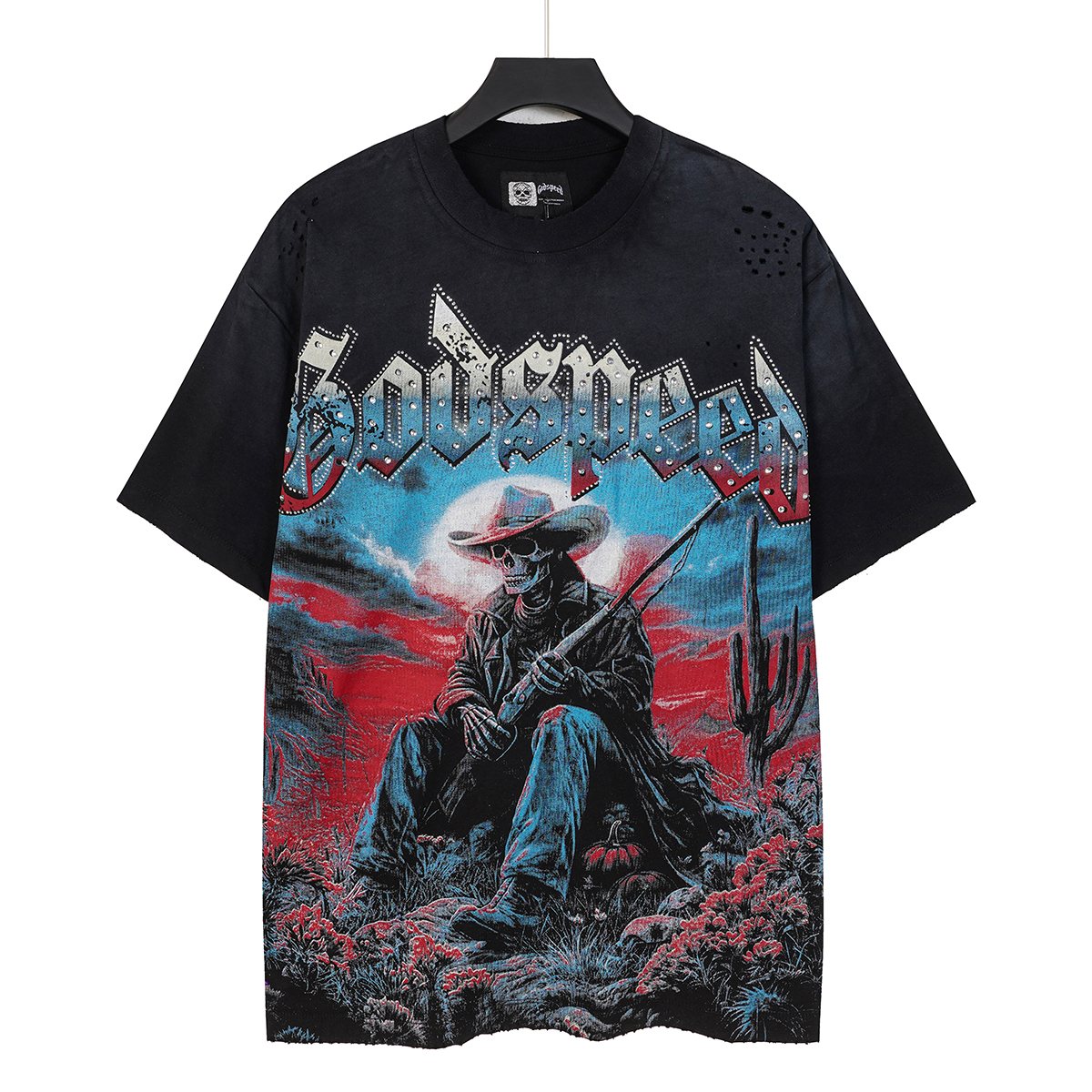 Godspeed Cowboy Skull Rhinestone-Style Short-Sleeve T-Shirt