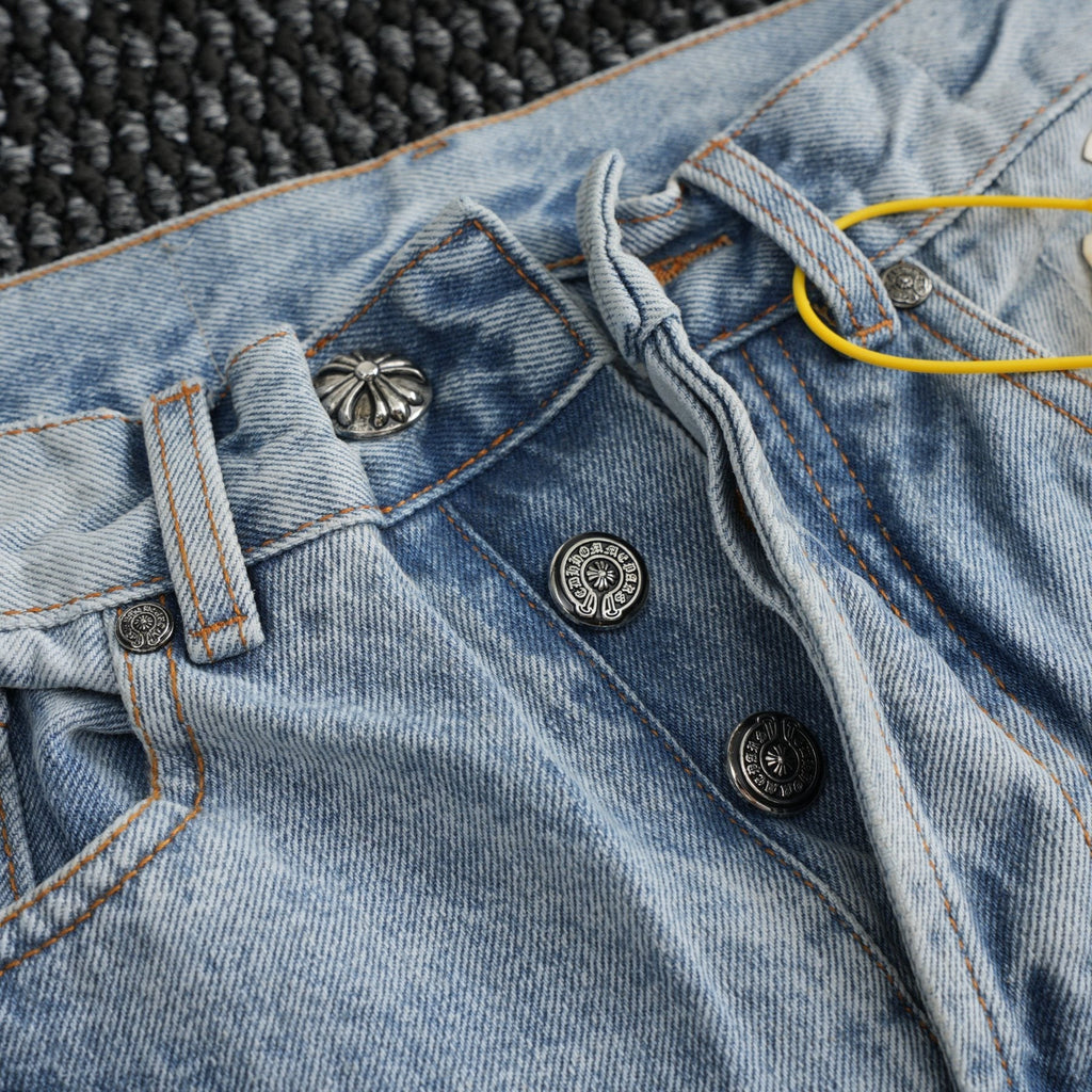 Chrome Hearts Light Blue Cross Patch Jeans