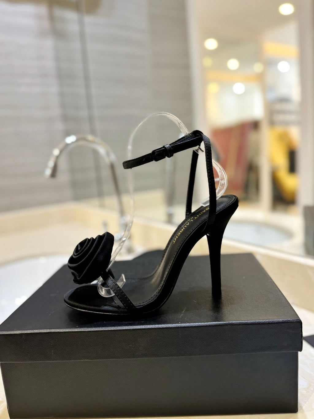 Saint Laurent YSL Flower Buckle Heeled Sandals