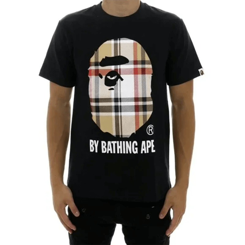 BAPE Plaid Ape Head Men's Graphic T-Shirt - Black