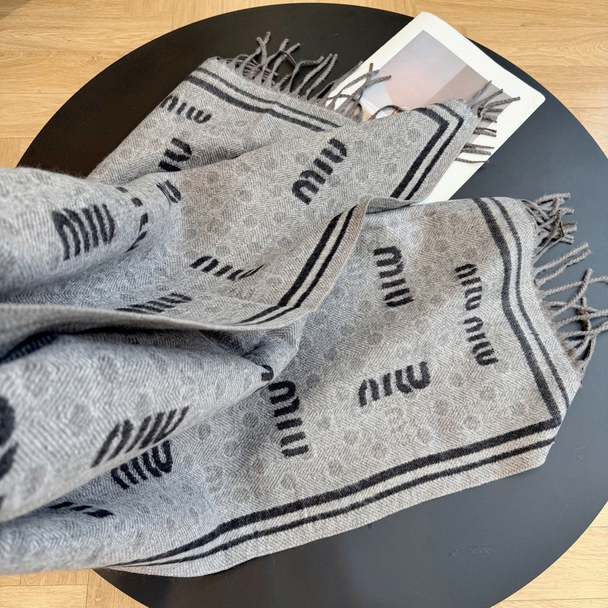 Miu Miu Style All-Over Logo Fringe Scarf
