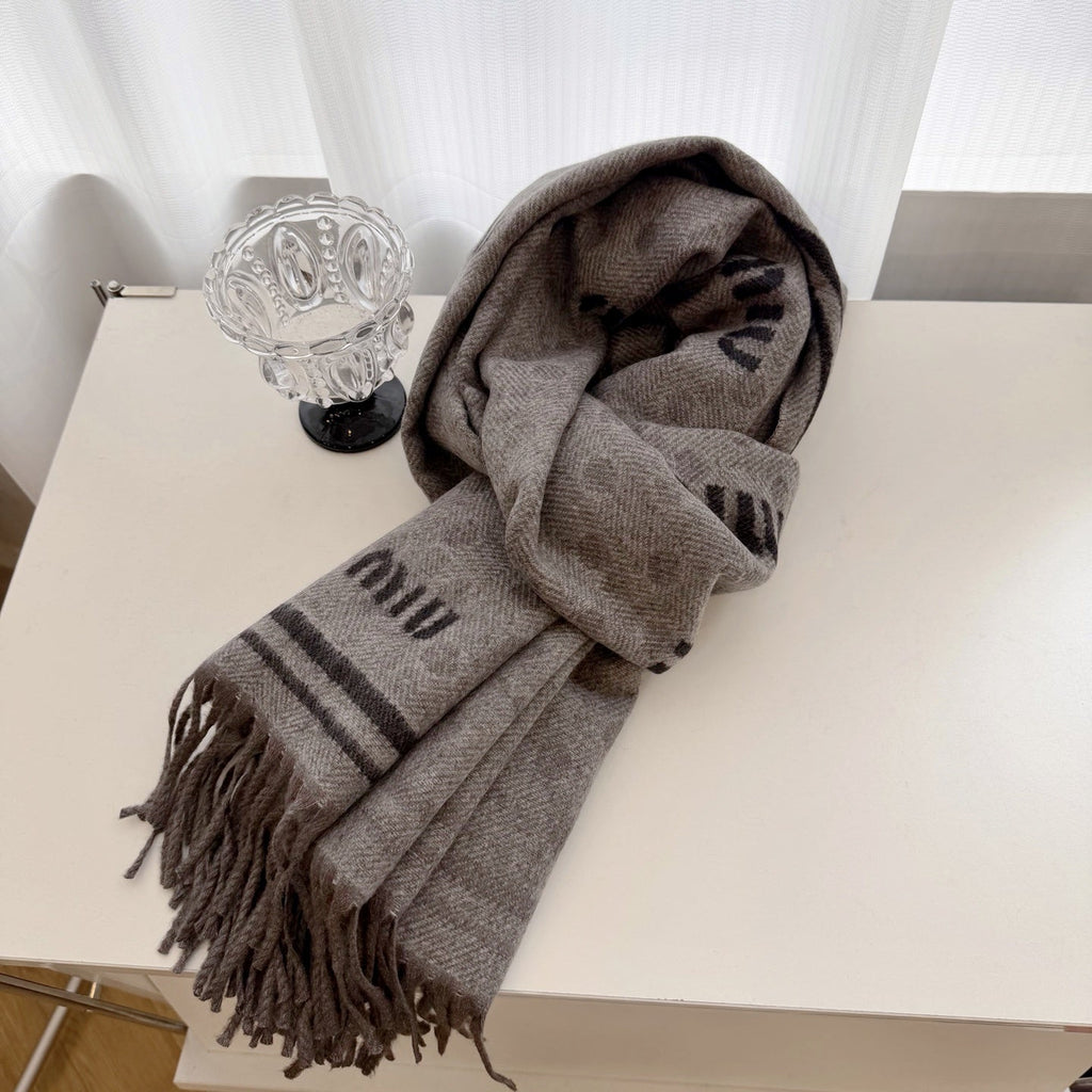 Miu Miu Style All-Over Logo Fringe Scarf