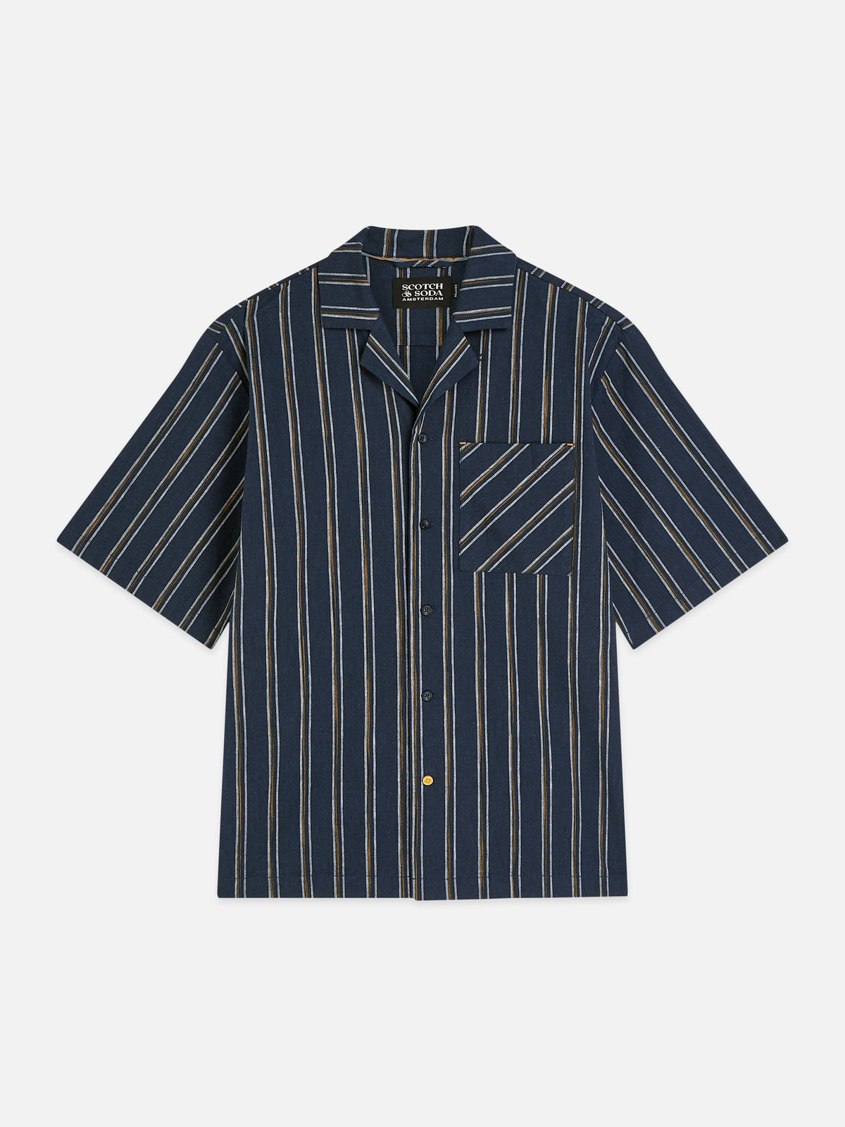 S&S Striped Linen Relaxed-Fit Short-Sleeved Shirt
