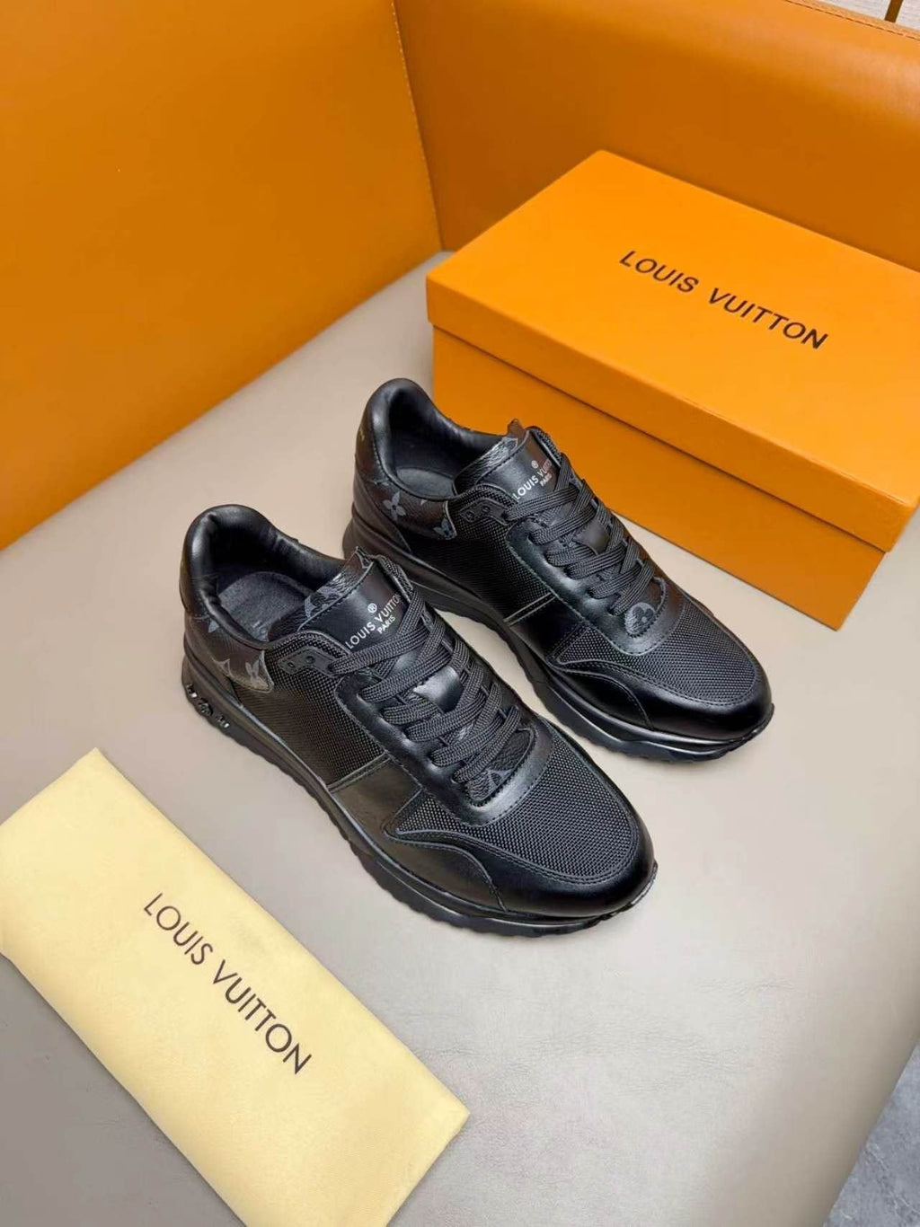 Louis Vuitton Black Leather & Mesh Sneakers