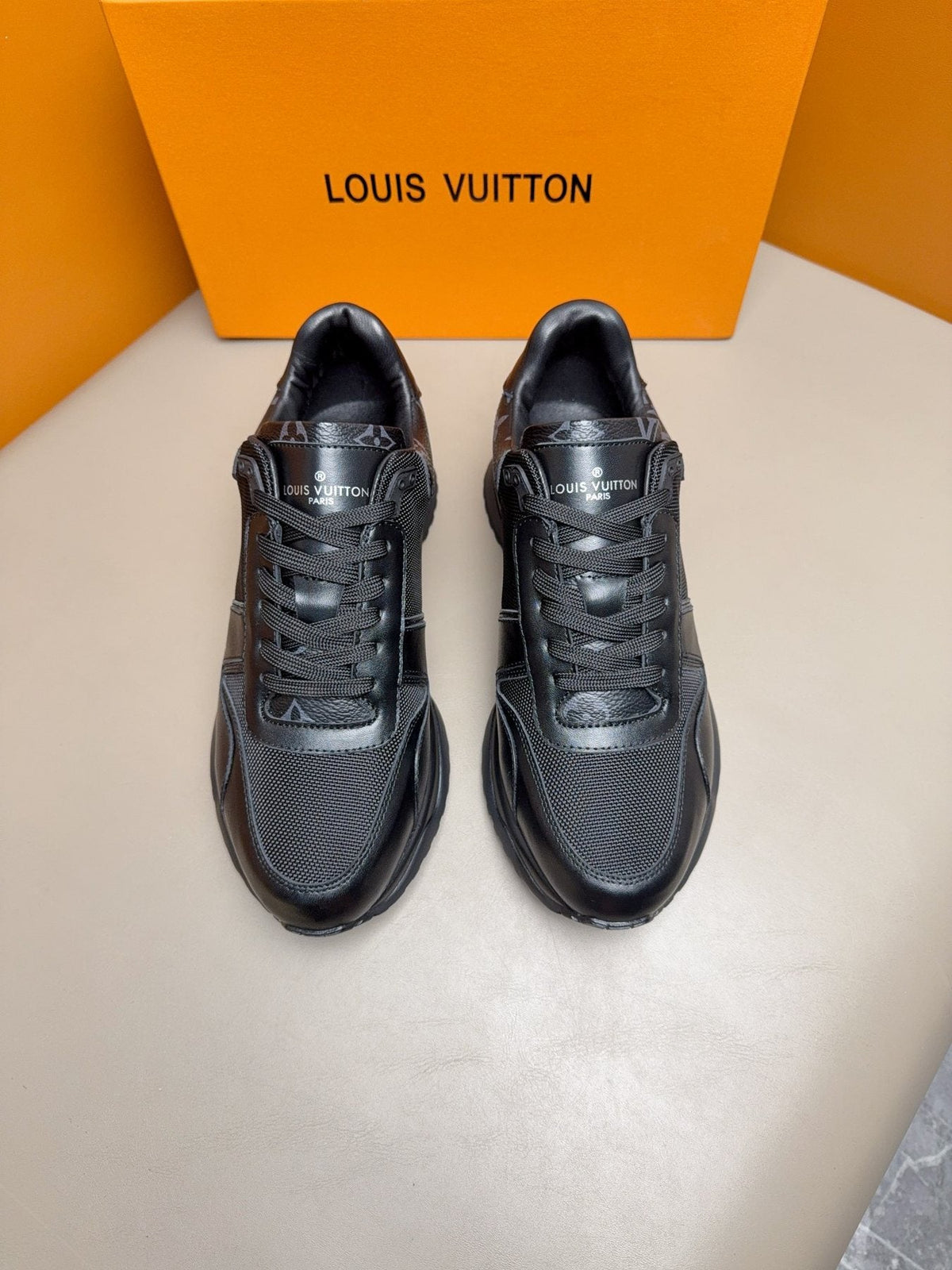 Louis Vuitton Black Leather & Mesh Sneakers
