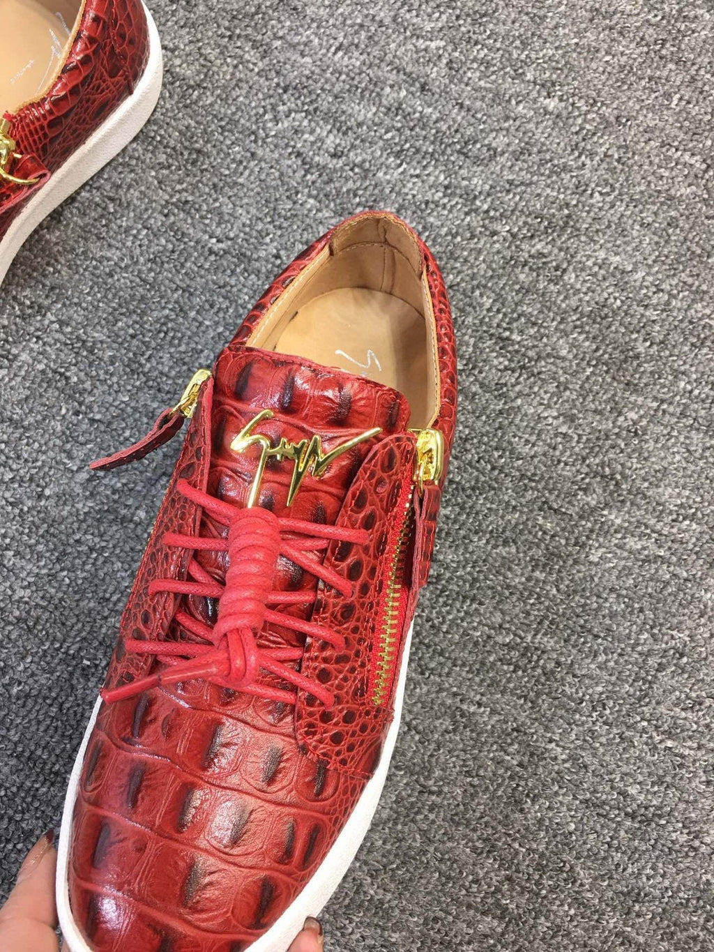 Giuseppe Zanotti Red Croc-Embossed Low-Top Sneakers