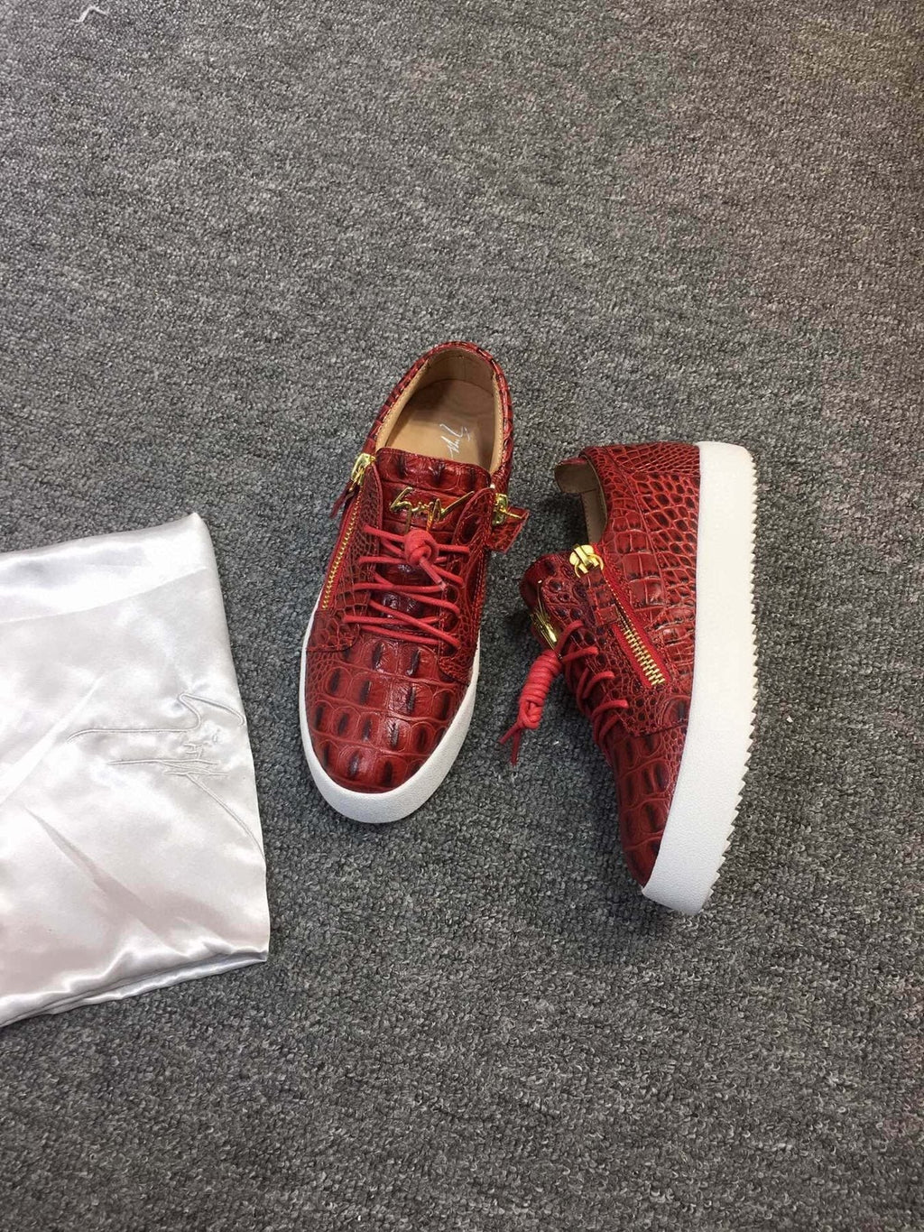 Giuseppe Zanotti Red Croc-Embossed Low-Top Sneakers