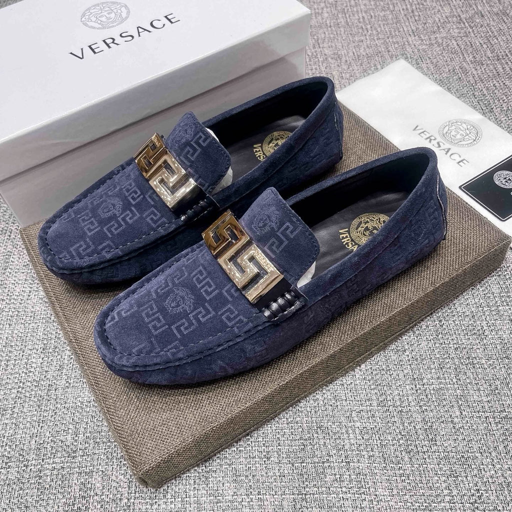 Versace Men's Navy Blue Patterned Loafers