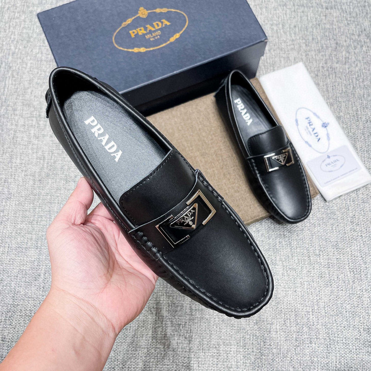Prada Men's Black Leather Loafers