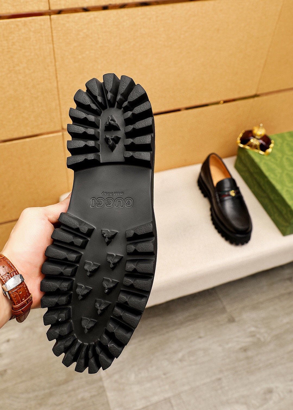 Gucci Black Metal-Bit Lug Sole Loafers