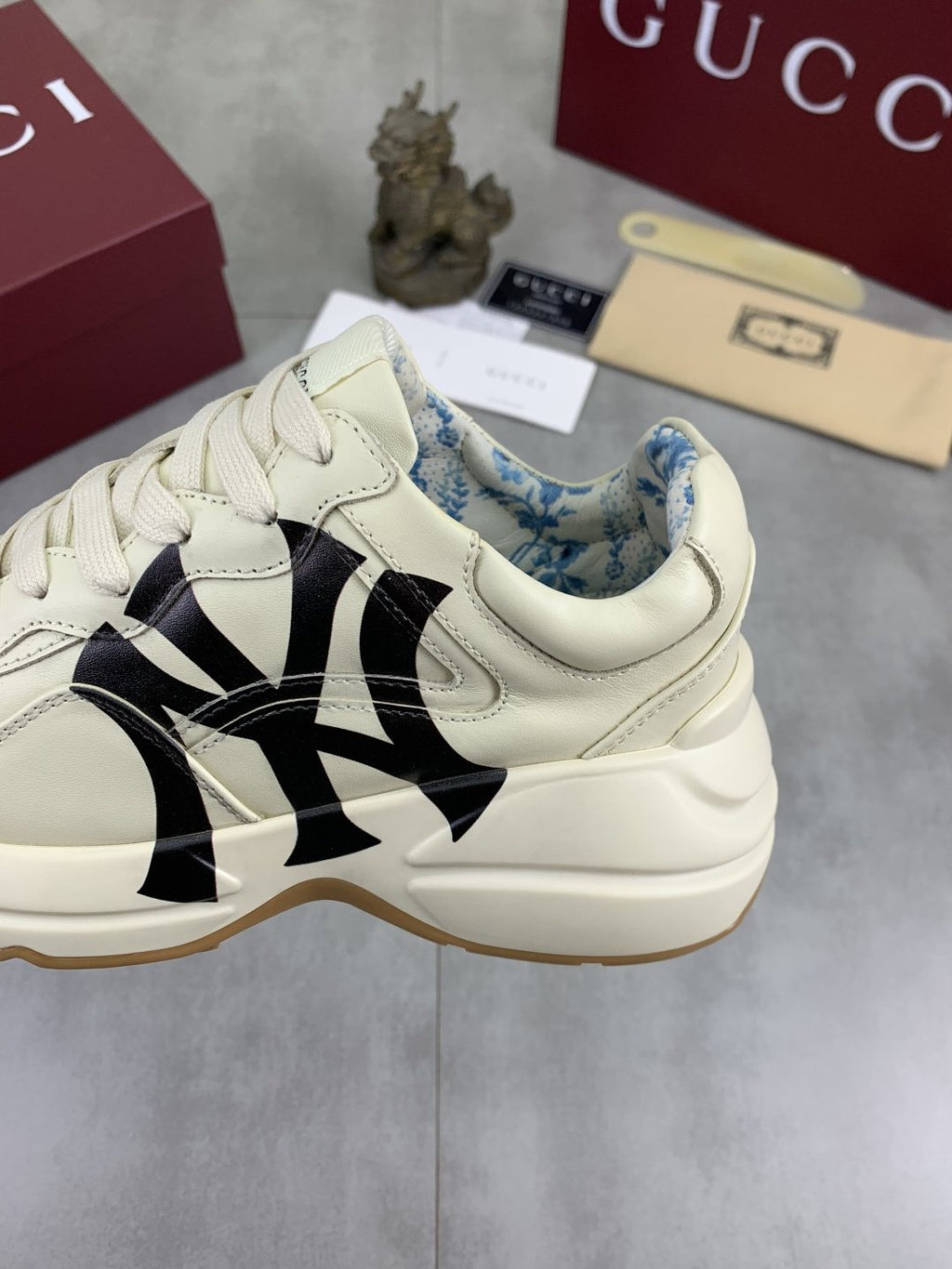 Gucci Cream Chunky Sneakers with Black Accents