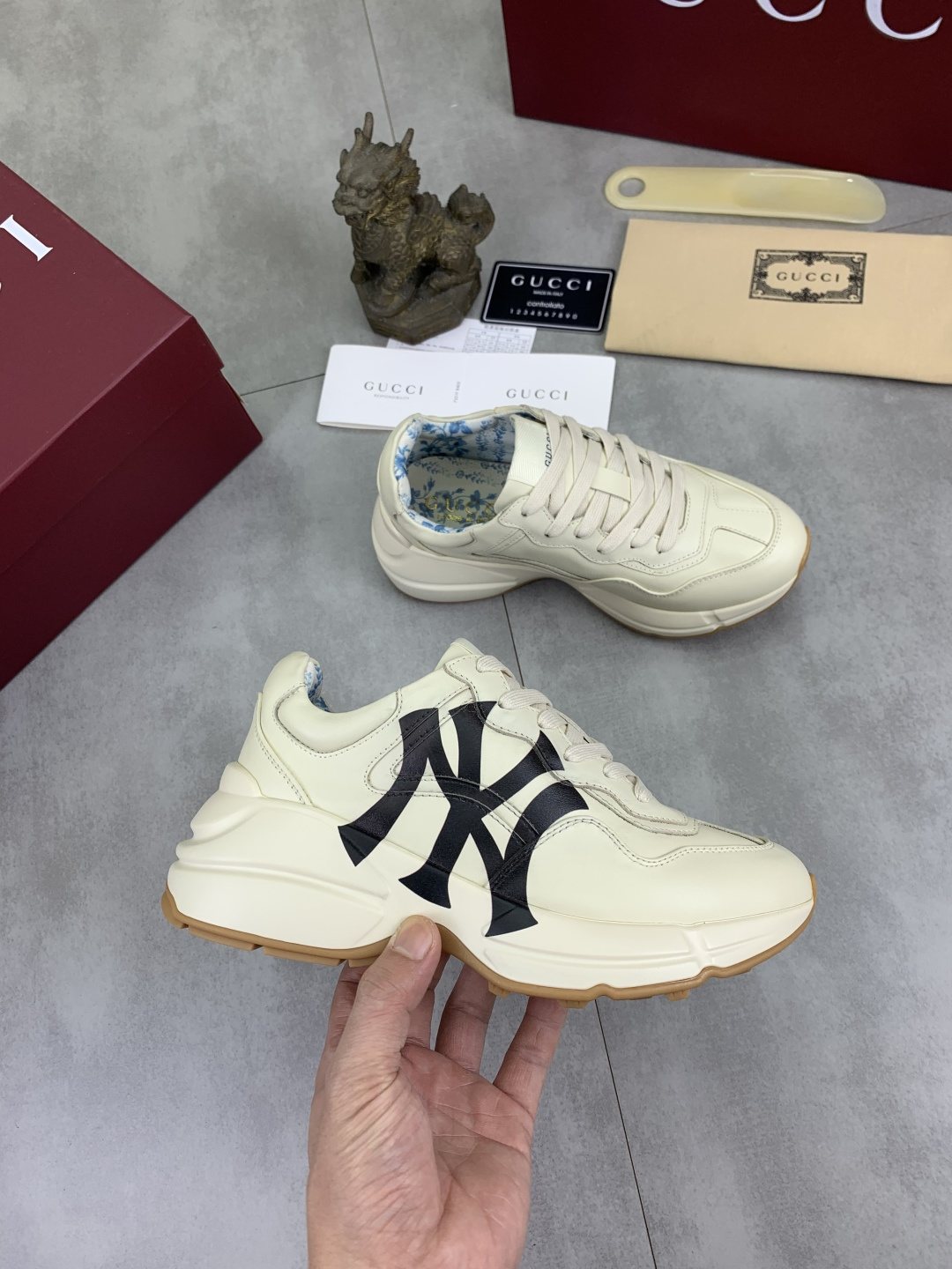 Gucci Cream Chunky Sneakers with Black Accents