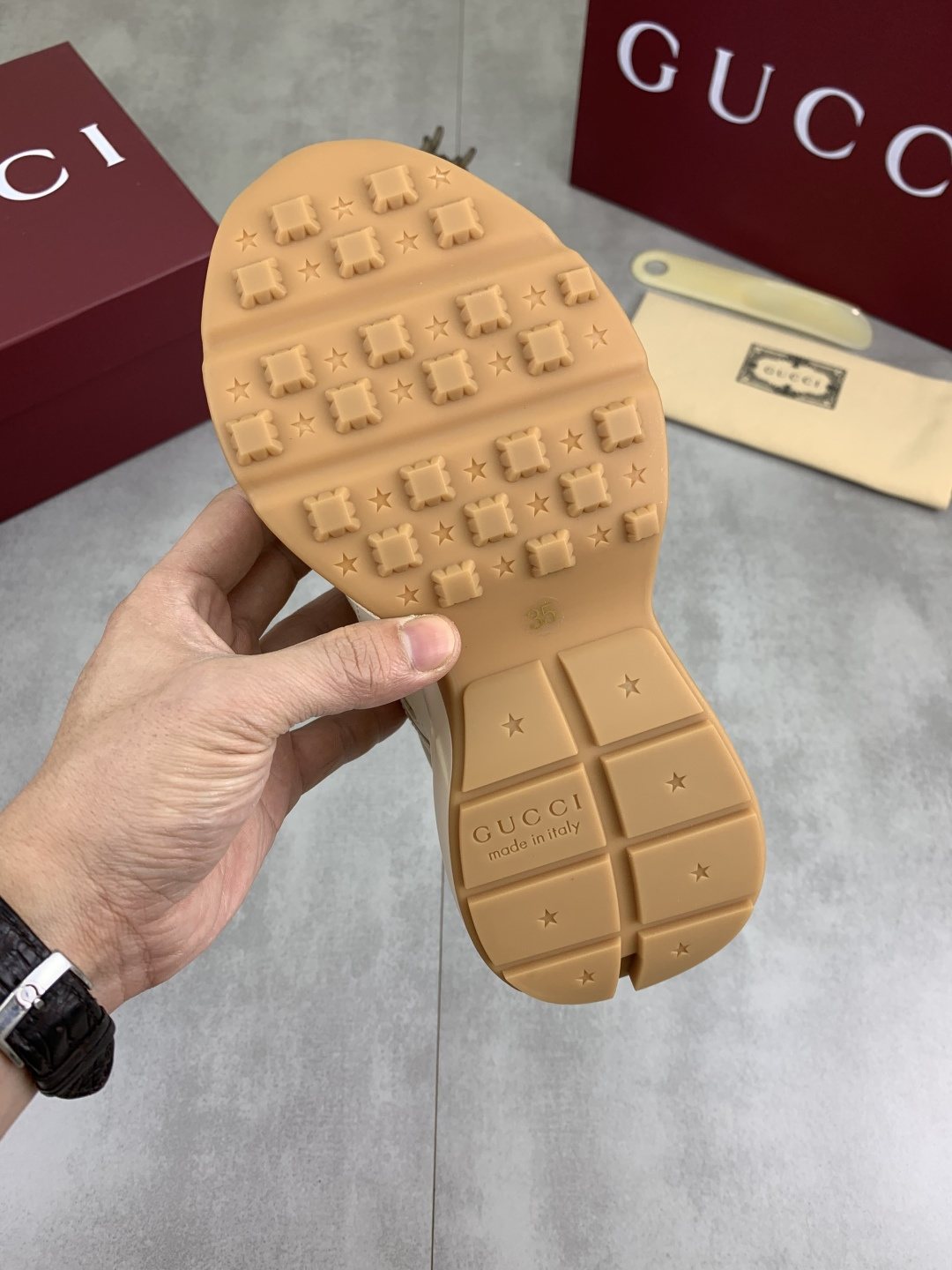 Gucci Cream Chunky Sneakers with Black Accents