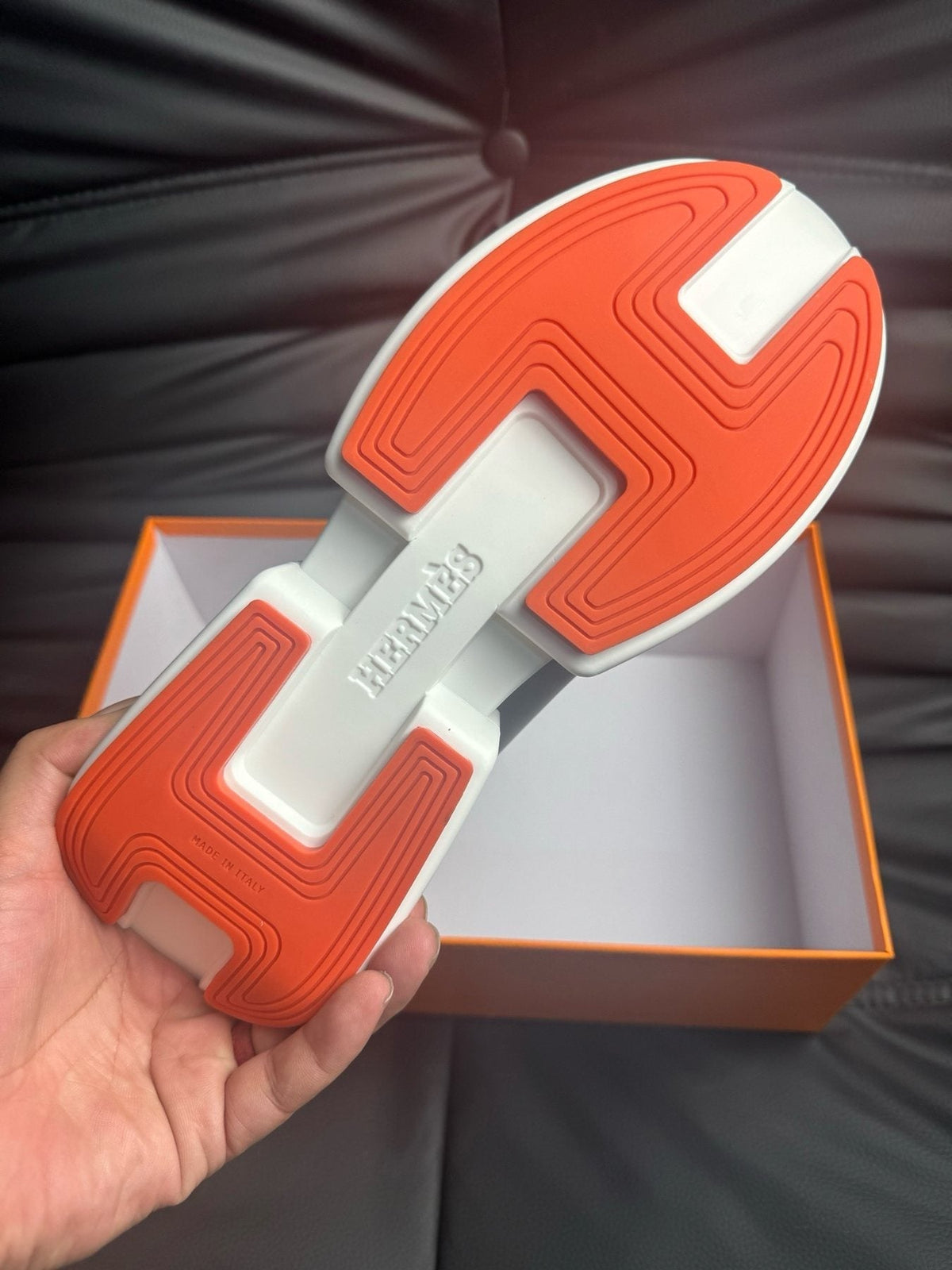 Hermès Navy Orange H-Detail Sneakers