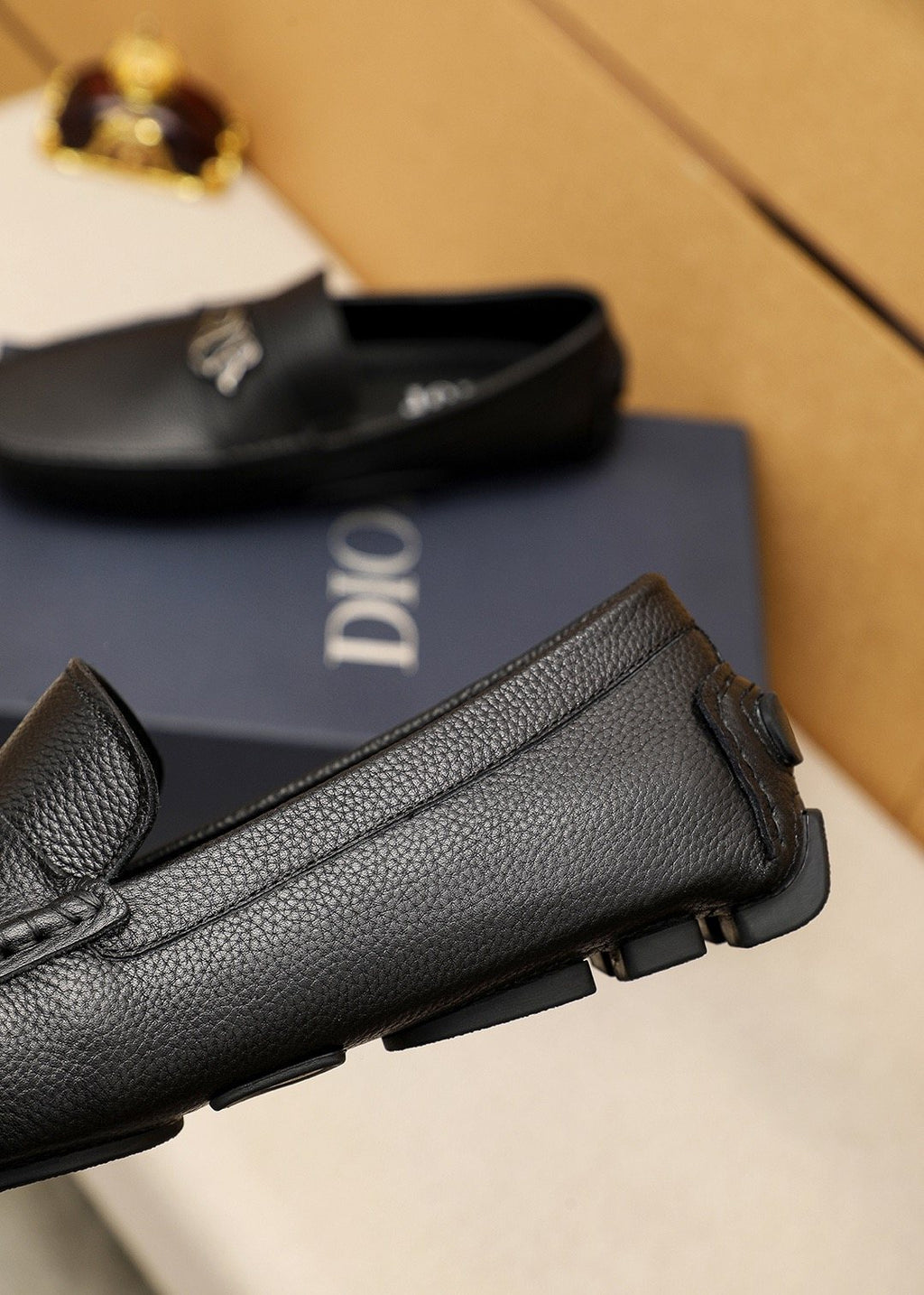 Dior Black Textured Leather Loafers