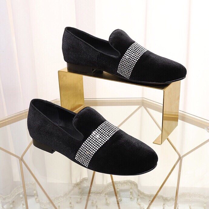 Giuseppe Zanotti Black Rhinestone Band Slip-On Loafers