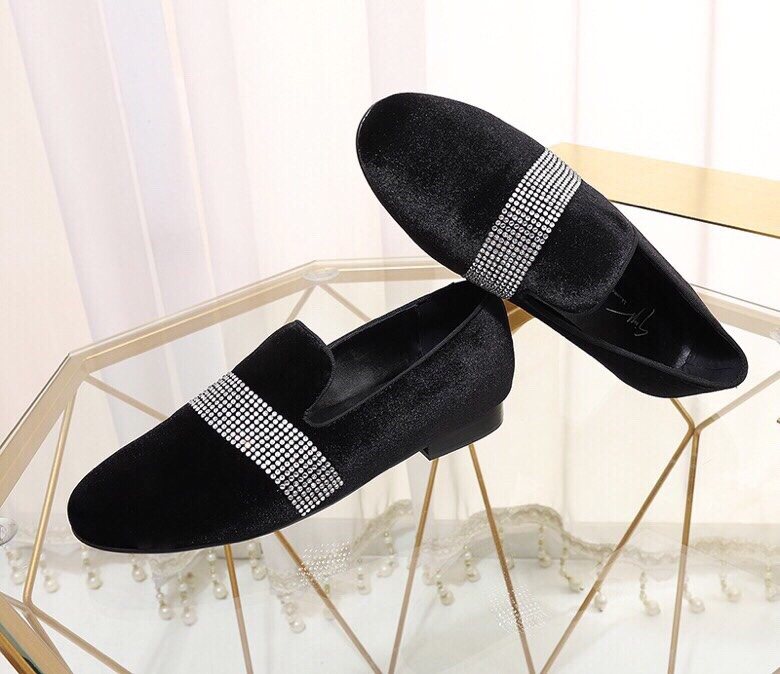 Giuseppe Zanotti Black Rhinestone Band Slip-On Loafers